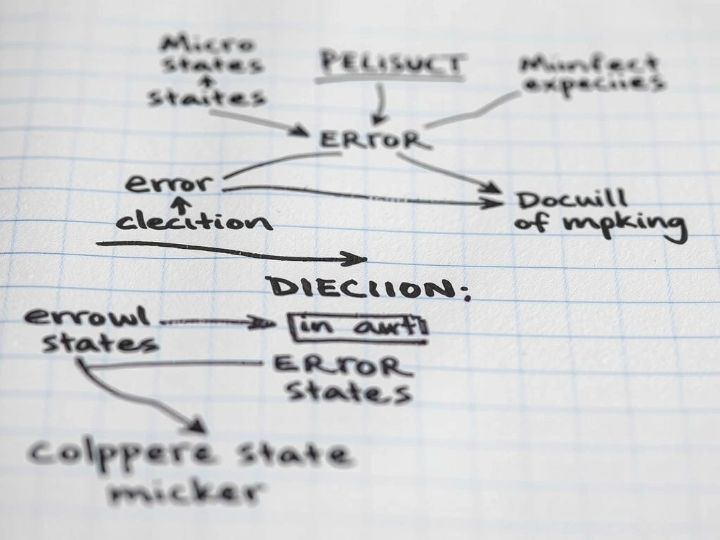 Annotated wireframe sketch showing a user flow and decision points.